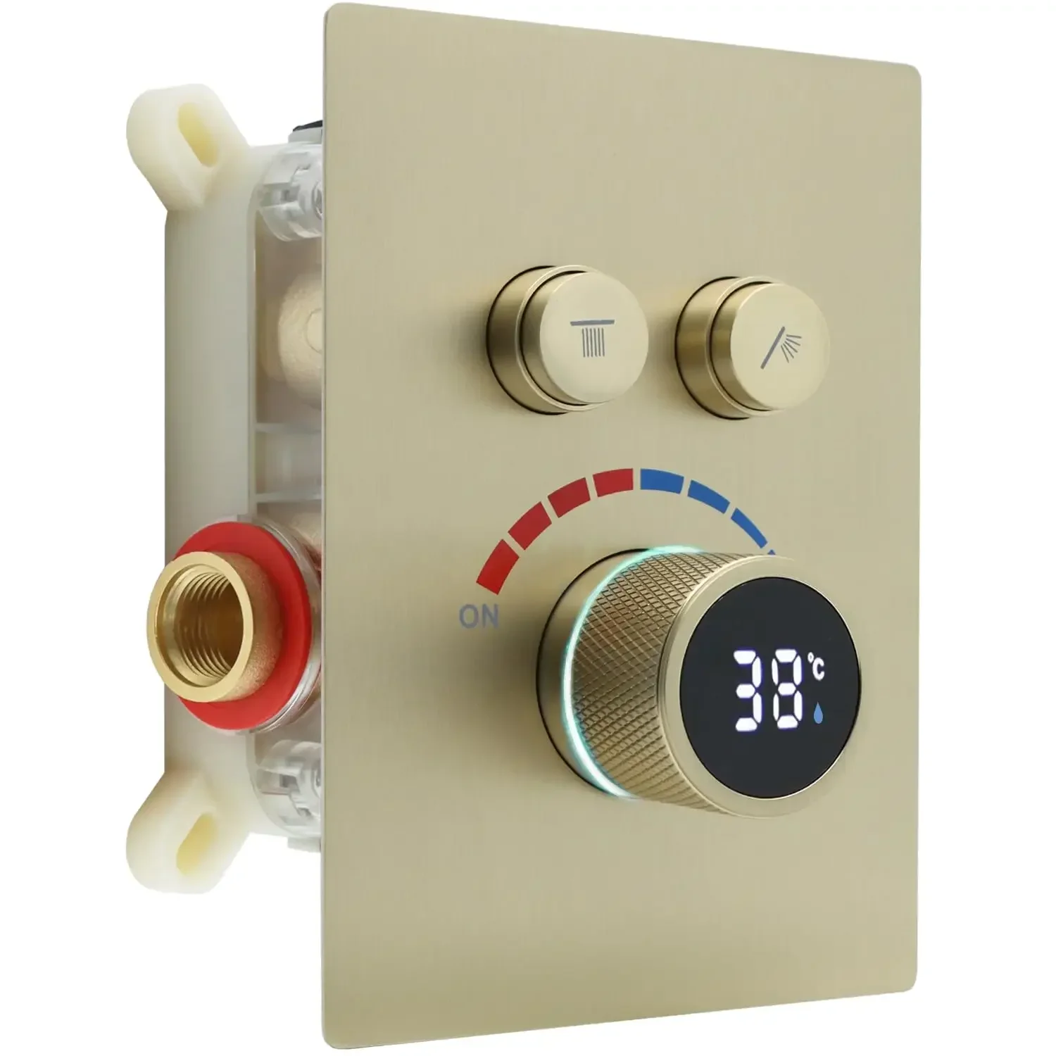 Brushed Gold Concealed Mounted Solid Brass Shower Mixer Valve 2 Way Outlet LED Digital Display Diverter Valve