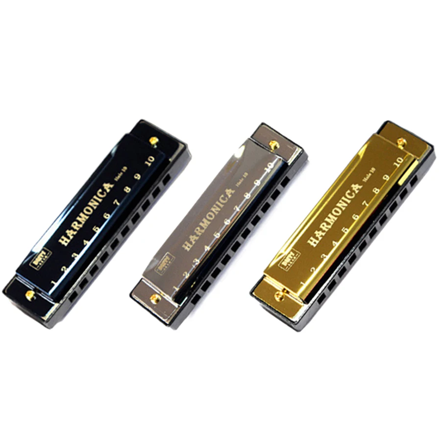 3 ألوان متاحة 10 فتحات هارمونيكا معدنية مع صندوق تخزين آلات موسيقية نصف مقياس أداء احترافي هارمونيكا