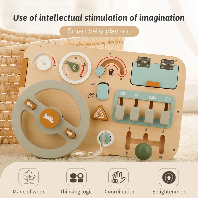 Montessori Toys Baby Wooden Car Steering Wheel  Activity Busy Board Baby Wooden Busy Board Early Education Learning Sensory Toys