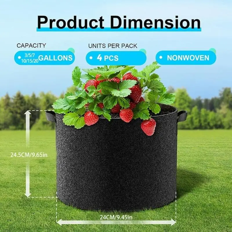   4x Reinforced Grow Pots Gardening Bags with Handles for Vegetables Herbs Flowers view 6