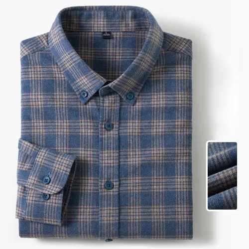 New in Shirt Plaid 100%Cotton Brushed Long Sleeve Shirts for Men Slim Fit Casual Tops High Quality Designer Vintage Clothes - Image 14