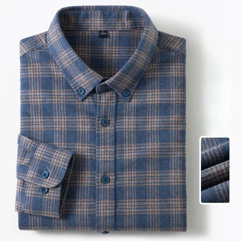 New in Shirt Plaid 100%Cotton Brushed Long Sleeve Shirts for Men Slim Fit Casual Tops High Quality Designer Vintage Clothes - Image 14