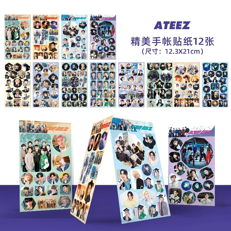 12Pages/Set KPOP ATEEZ Stickers NEW Refrigerator Car Helmet DIY Notebook Skate HD Thicken Stickers Fans Collection Gift