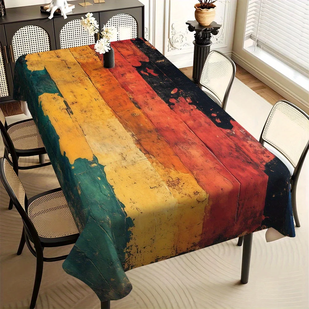 Retro nostalgic wood-grain pattern printed rectangular tablecloth