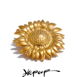 Yhpup Fashion Stainless Steel Metal Sunflower Flower Brooches for Women 18K PVD Plated Water Resistant Popular Jewelry Wholesale