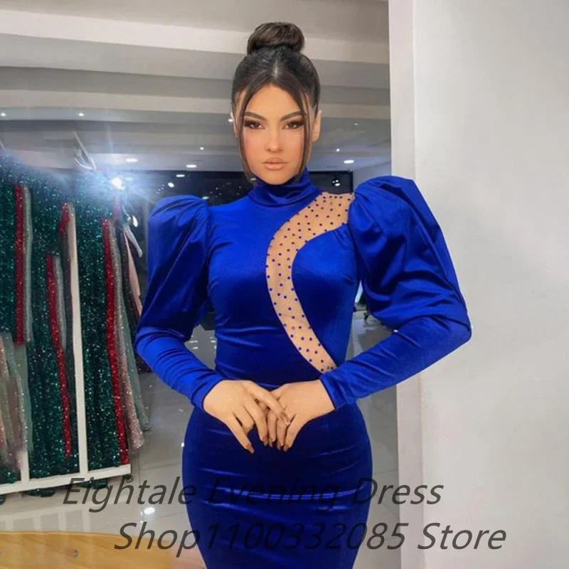 Royal Blue Mermaid Evening Dresses Luxury Designer Long Sleeves High Neck Wedding Dresses Dubai Arabic Formal Prom Party Gowns