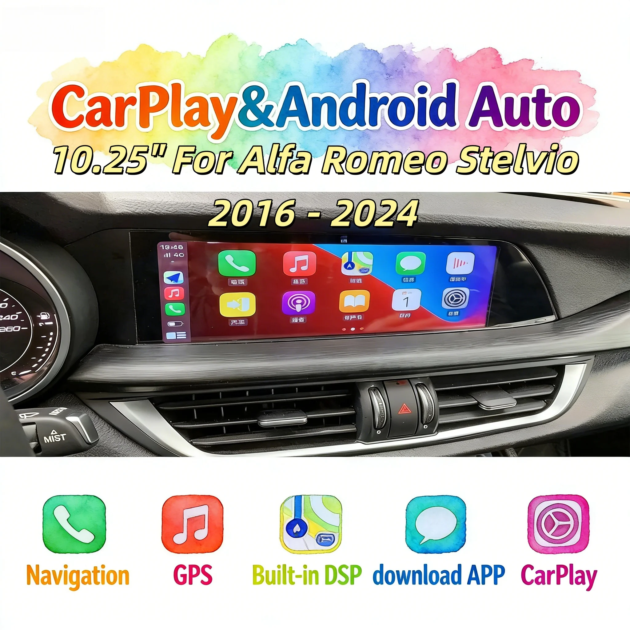 

10.25 inch Android Auto Wireless CarPlay 4G For Alfa Romeo Stelvio 2016 - 2024 Multimedia Stereo Audio Screen GPS Navigation