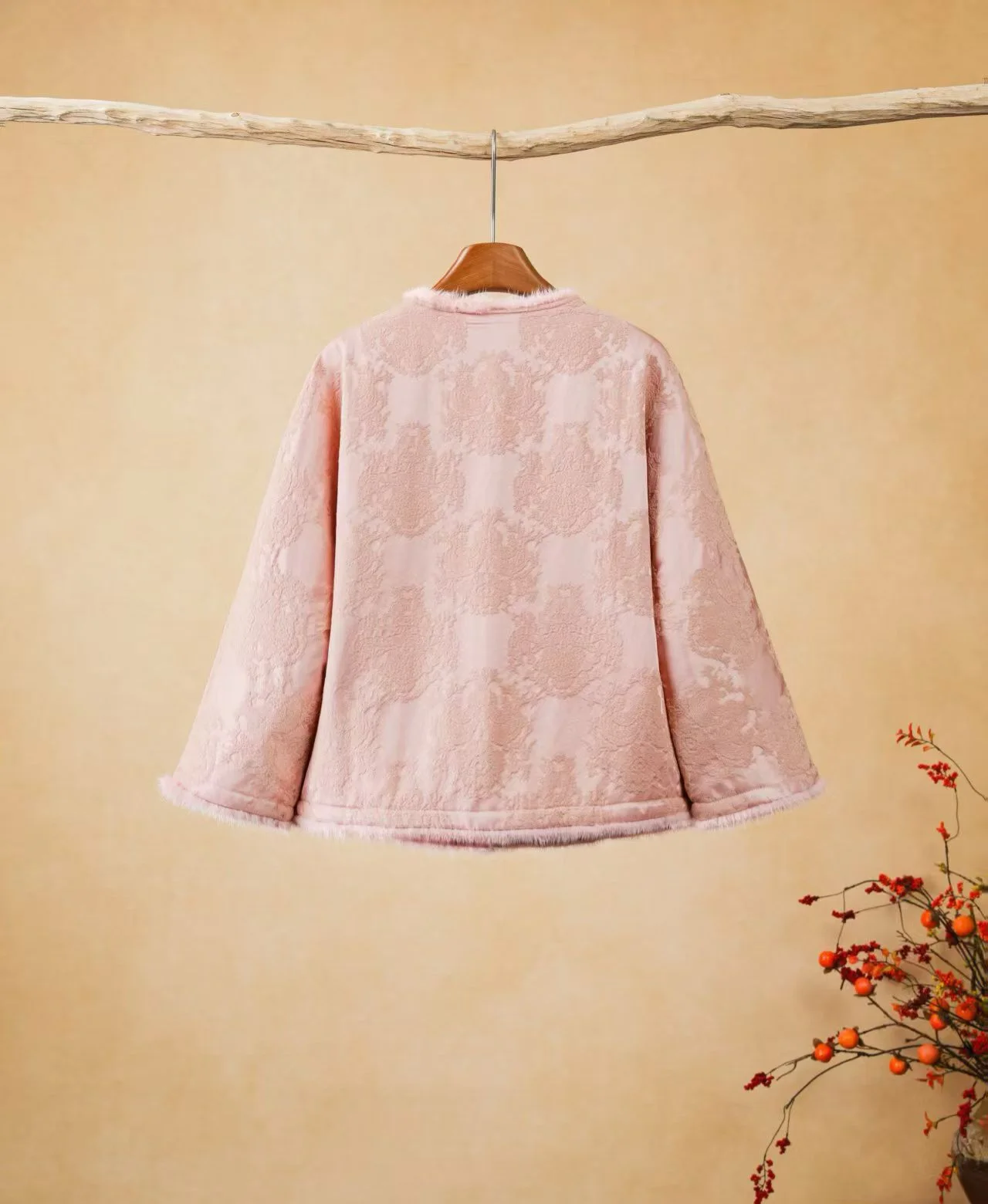 New woman winter coats Pink jacquard handmade button loose padded jackets Chinese style embroidery outerwear
