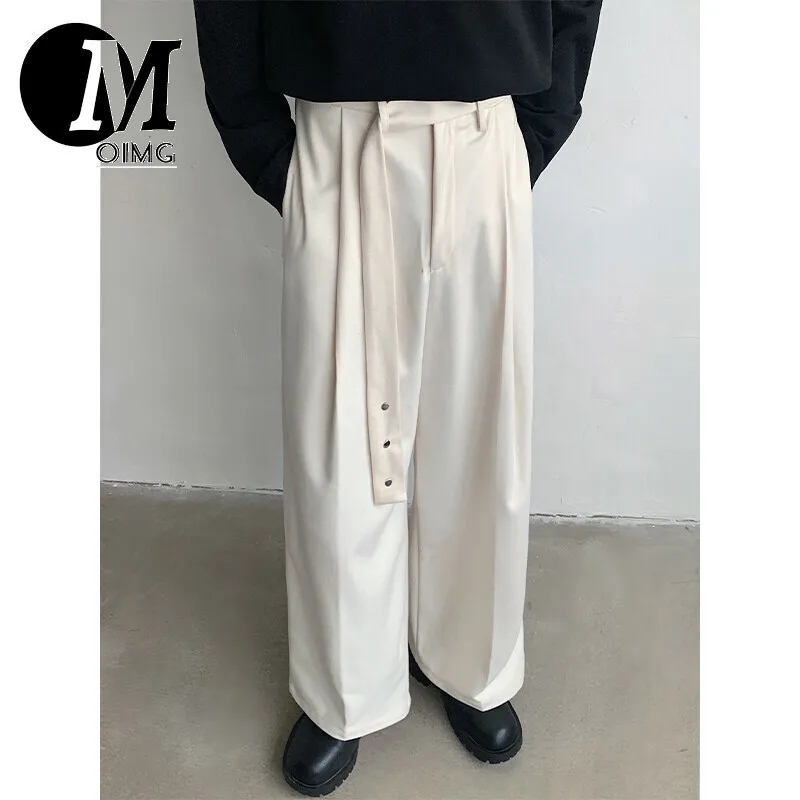 [OIMG] Winter Design Sense Belt Straight Tube Casual Thick Woolen Wide Leg Trousers