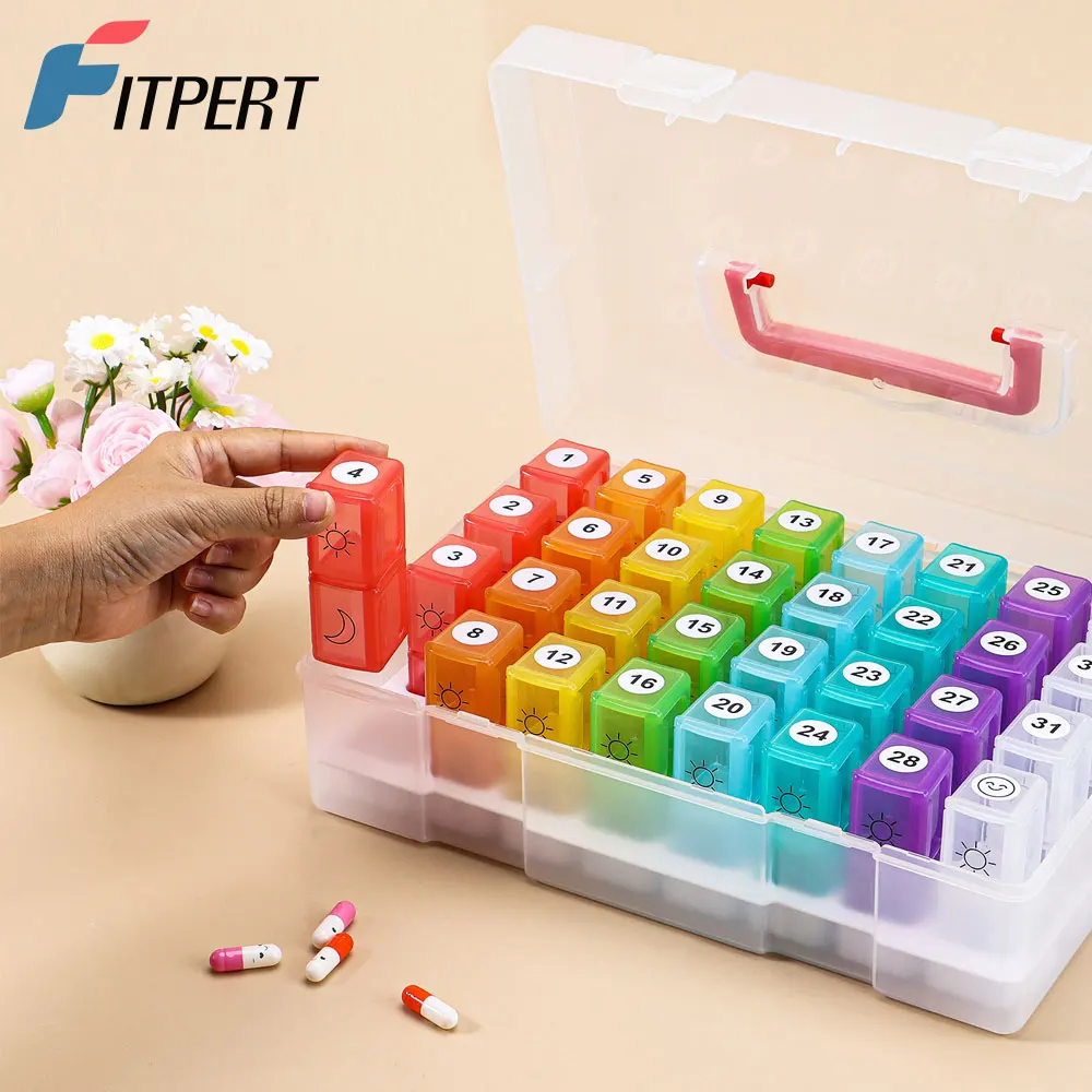 

Органайзер для ежемесячных таблеток на 2 раза в день, органайзер для таблеток на 30 дней с 32 ежедневной коробкой для таблеток и дорожным футляром для лекарств, витаминов, рыбьего масла