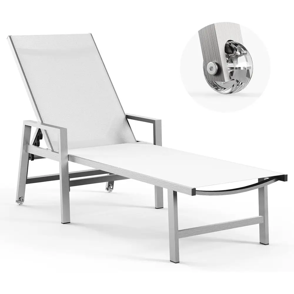 Patio Chaise Lounge Outdoor with Wheels&Armrests, Pool Lounge Chairs 5-Position Adjustable Recliner, Sun Beach Lounge Chairs or