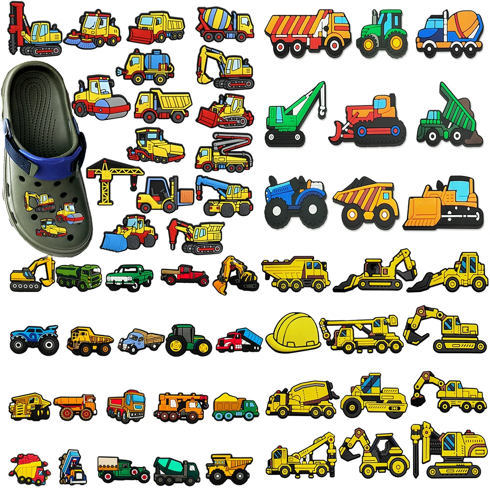 Hot Sales 9-100pcs Cartoon Engineering Vehicle Series PVC Boy Girl Shoe Accessories DIY Detachable Waterproof Fashion Gifts
