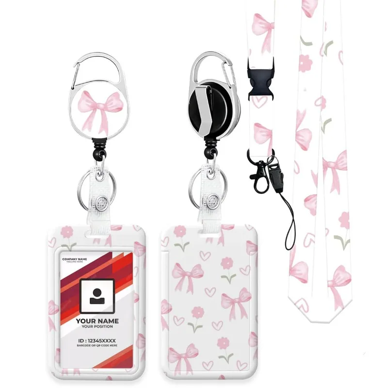 

Выдвижной зажим для бейджа с бантиком и цветком, двухсторонний УФ-держатель для офисной кредитной карты, чехол для автобуса, идентификационной карты, сумки для девочек