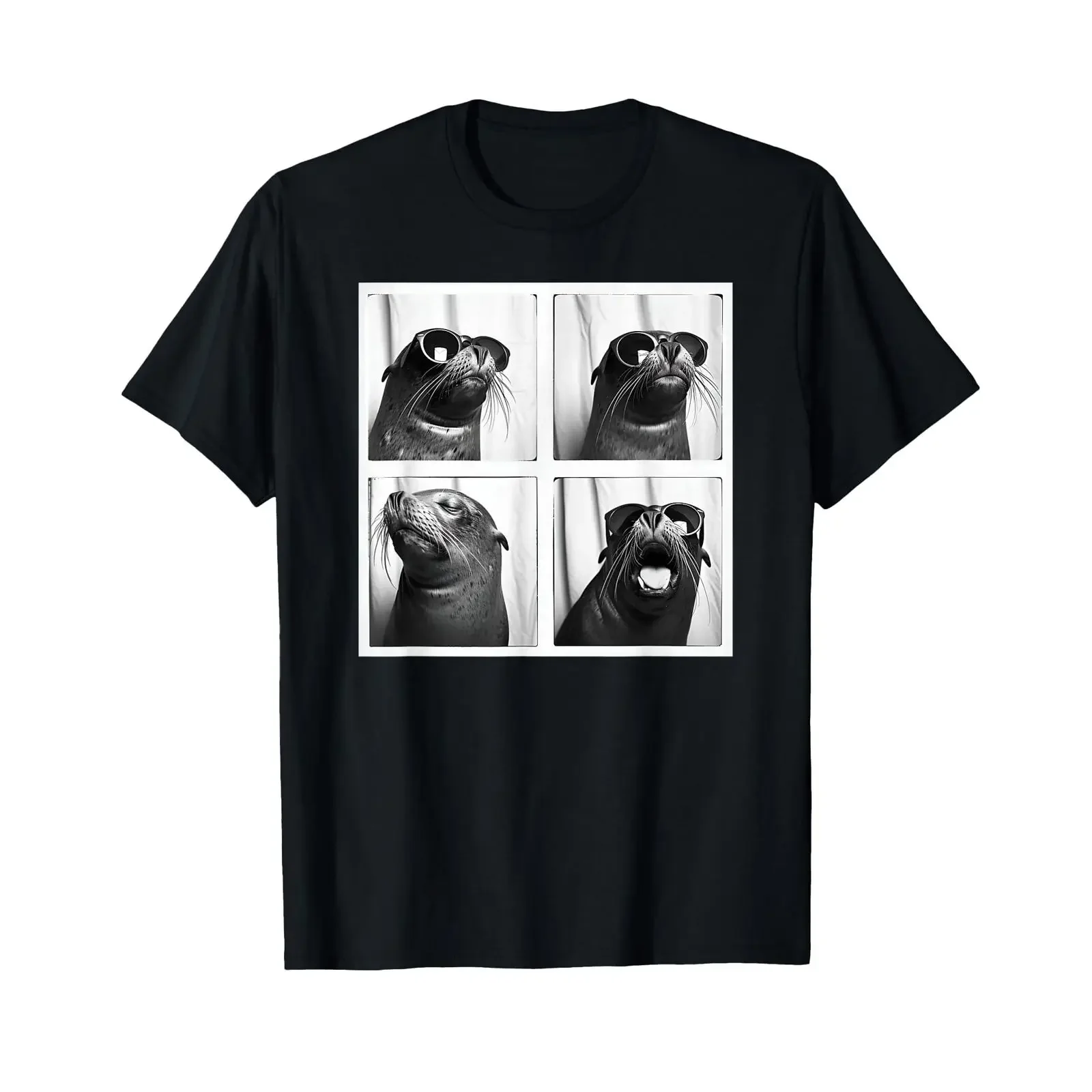 Seal with Sunglasses Cool Sea Lion Ocean Animal Photobooth T Shirt vintage Washed Stretched Soft Slightly Versatile graphic