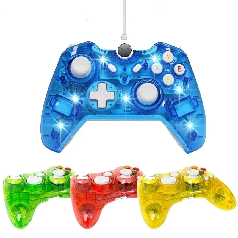 

USB Wired Gamepad Joystick for XBOX 360 Controller Transparent Shell Gamepads Controller with LED for PC