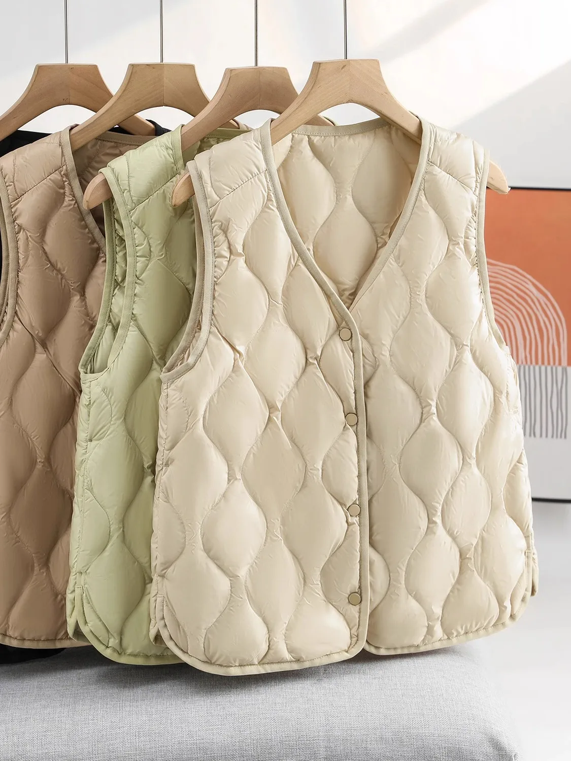 

Легкий пуховый жилет, женское осенне-зимнее пальто с v-образным вырезом, теплое повседневное пальто из полиэфирного волокна для поездок на работу