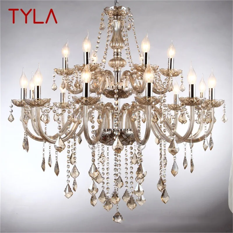 TYLA European Style Chandelier Cognac Pendant Crystal Candle Luxury Lights LED Fixtures for Home Hotel Hall