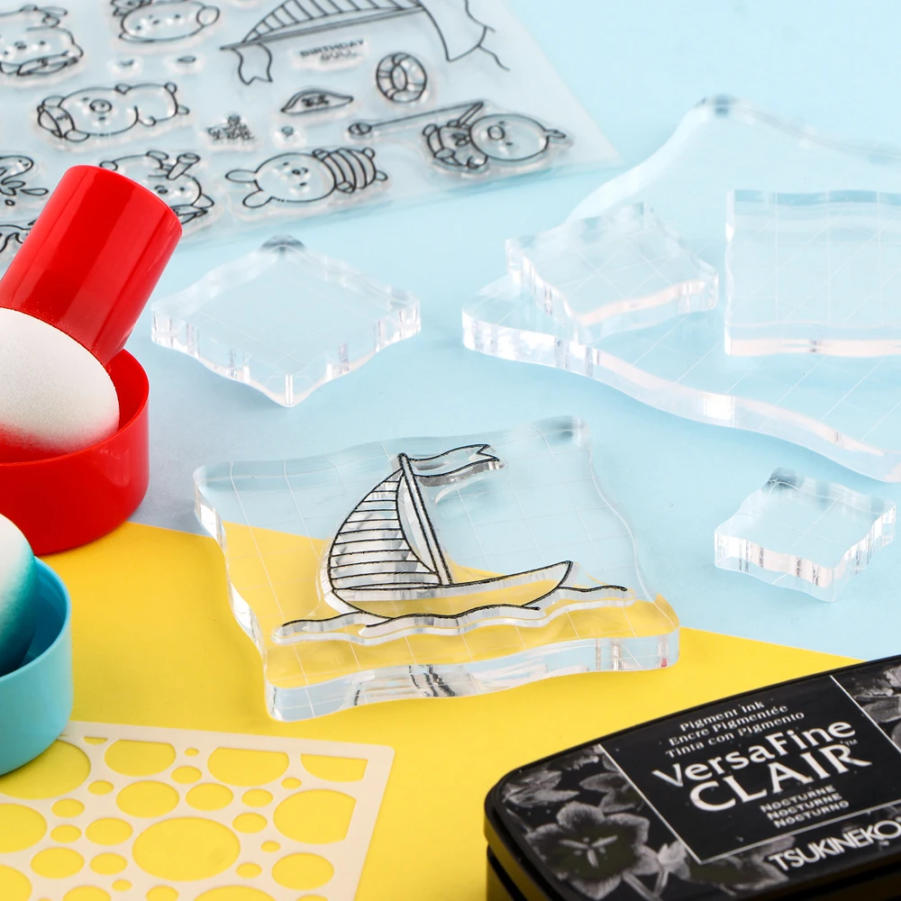 Klares Acryl-Stempelblock-Kit mit Gitterlinien Hoch transparenter Acryl block für DIY-Sammelalbum-Fotoalbum-Deko-Stempel werkzeug