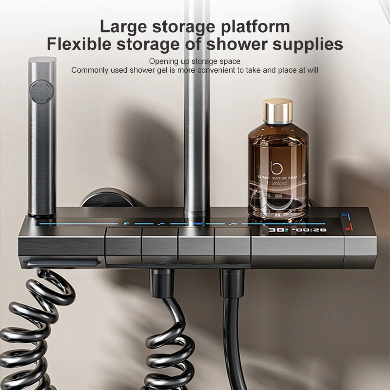 Imagem -05 - Sistema de Chuveiro Display Digital Definido para Banheiro Torneiras Cinzentas Chuveiro Botão Piano Luz Ambiente