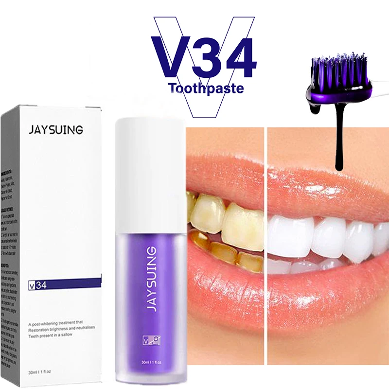 V34 30ml JAYSUING Purple Toothpaste Remove Stains Reduce Yellowing Care For Teeth Gums Fresh Breath Brightening Teeth New