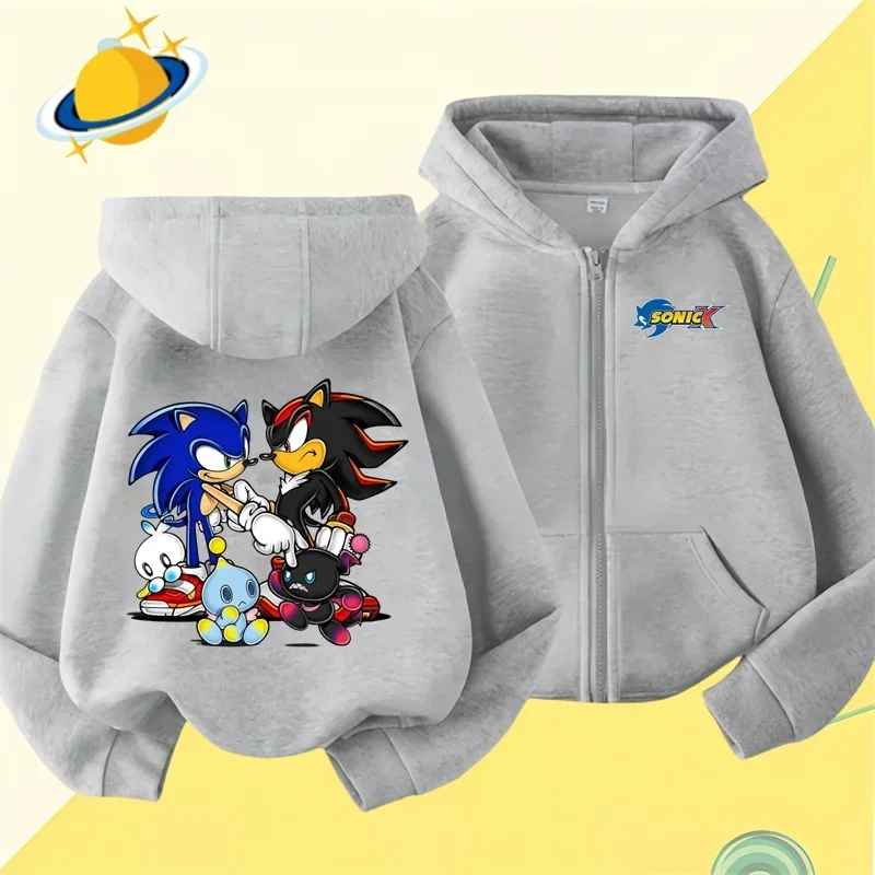 Anime Sonic Lightning Kids zipper hoodie Cartoon print Autumn/Winter long-sleeved sweatshirt casual top for boys