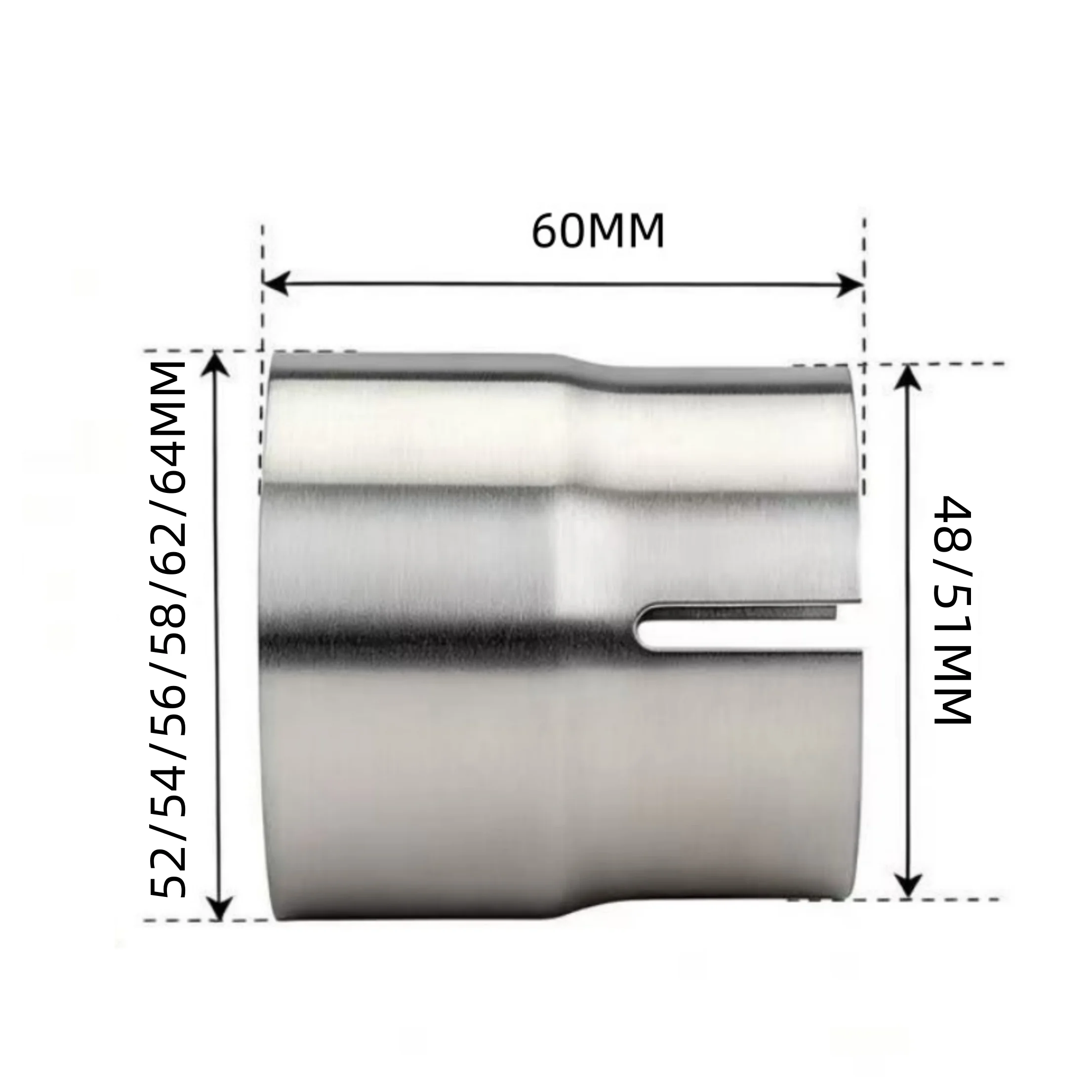 Universal Exhaust Reducer Adapter 48/51mm Inlet, Fits 52-64mm Motorcycle Muffler Pipe for Scooter ATV
