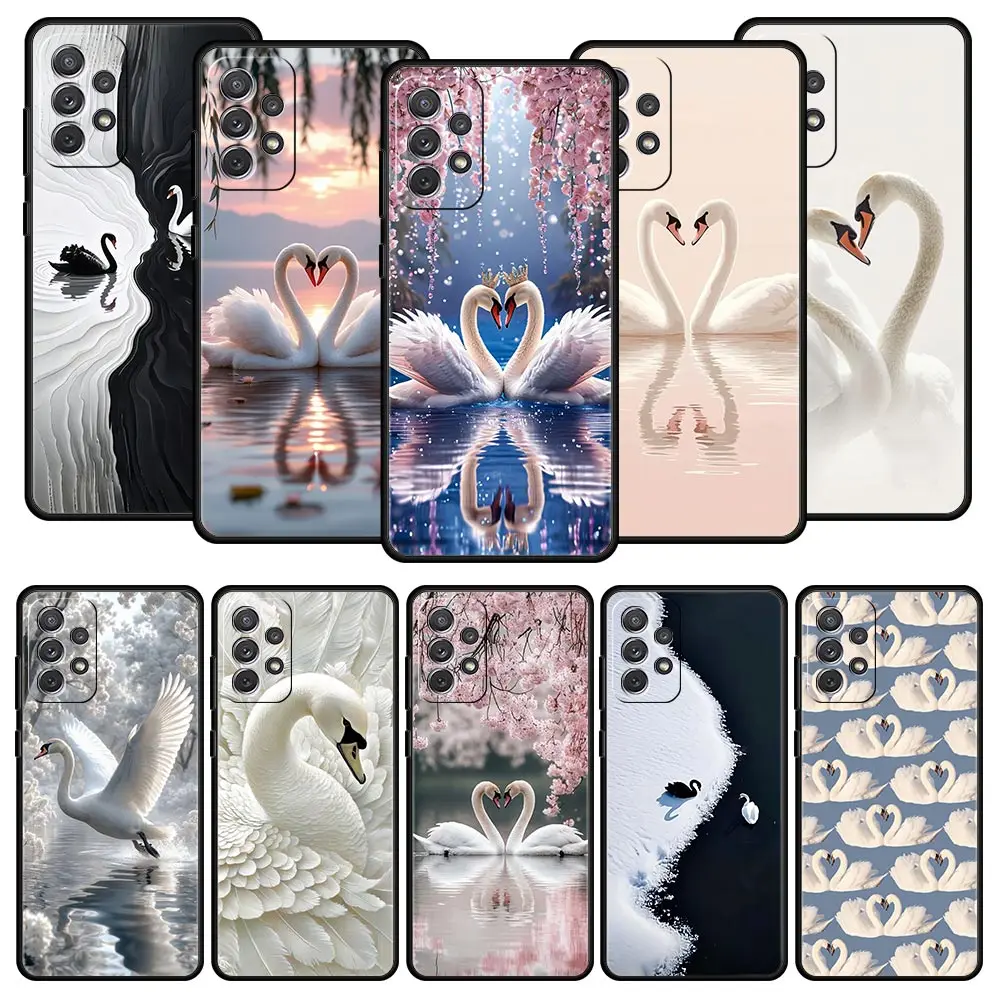 Phone Case for Samsung Galaxy A13 A15 A17 A07 A21S A22 A23 A25 A31 A73 A32 A52 A52S A41 Soft TPU Shell Elegant White Swan Design