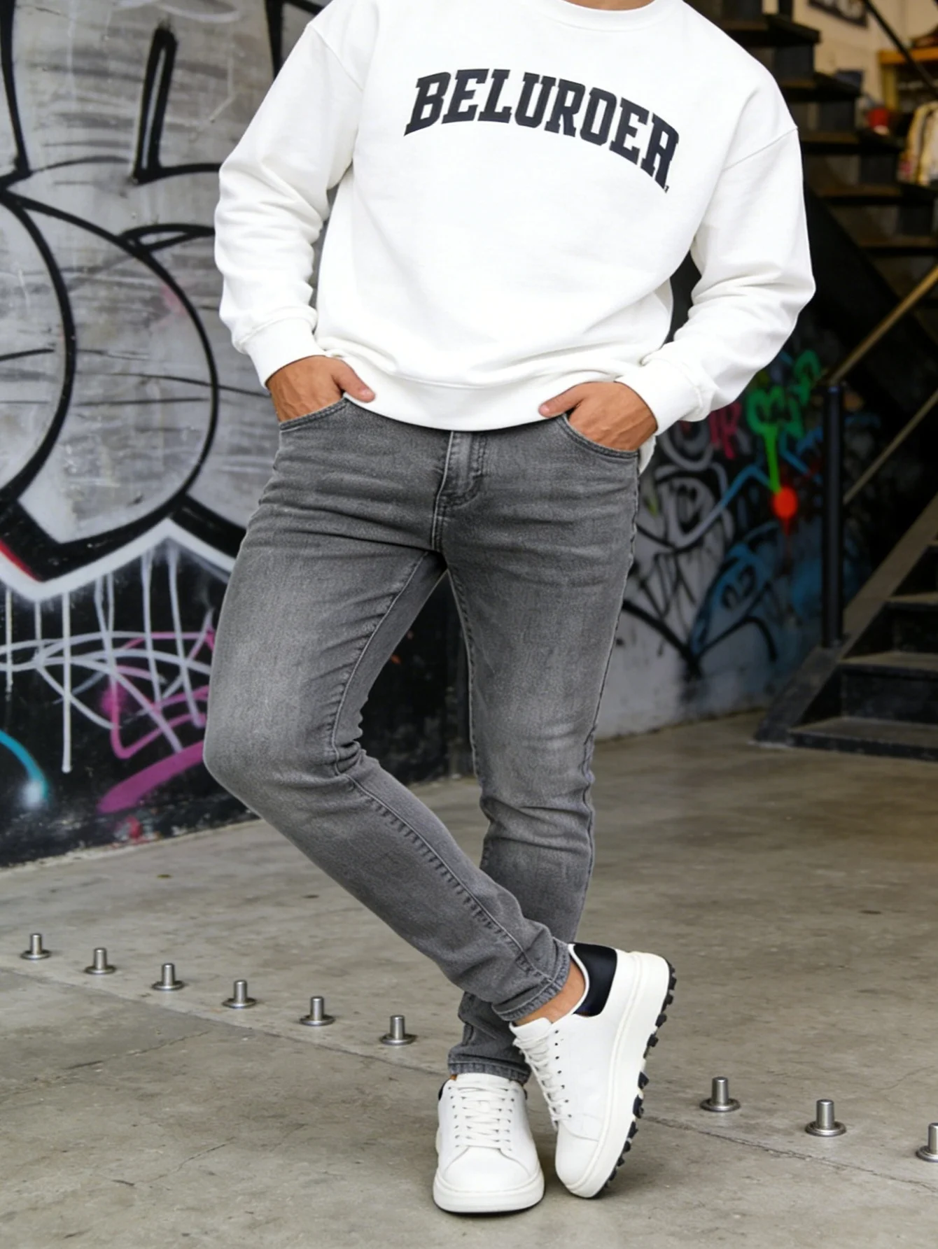 Chic Gray Slim Jeans For Man Y2K Original Drip Fashion Daily Casual Denim No accessories or belts included