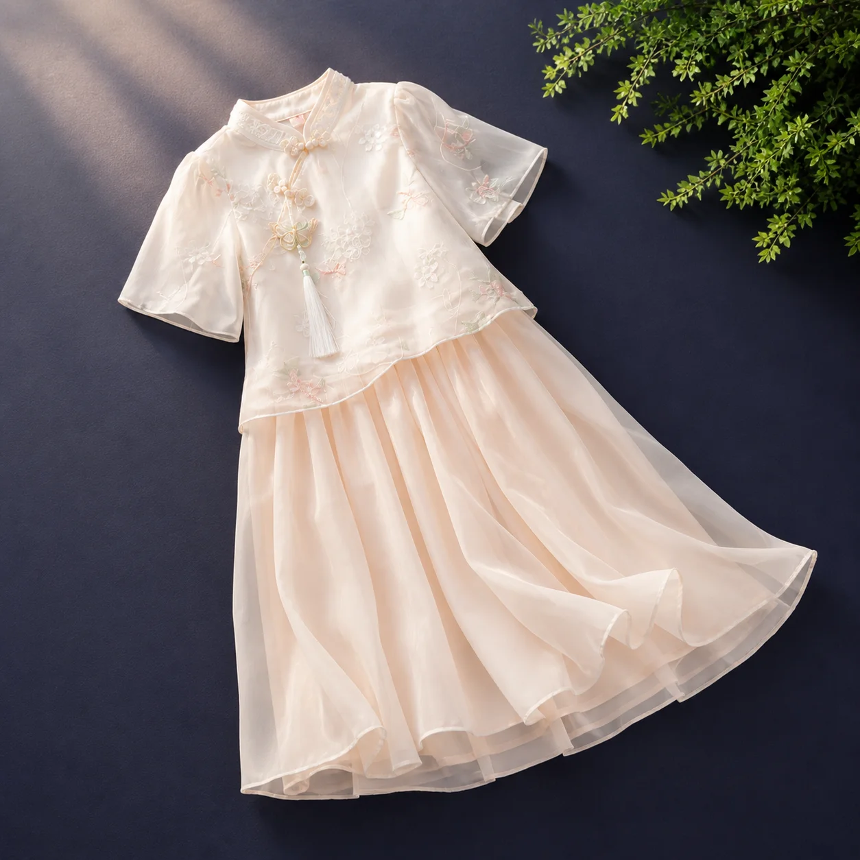 Baby Outfits For Girls Chinese Style Floral Top Wide Leg Pants Set Kids Hanfu Party Outfit Girls Clothes 2 Piece Set 6 8 10 12 Y