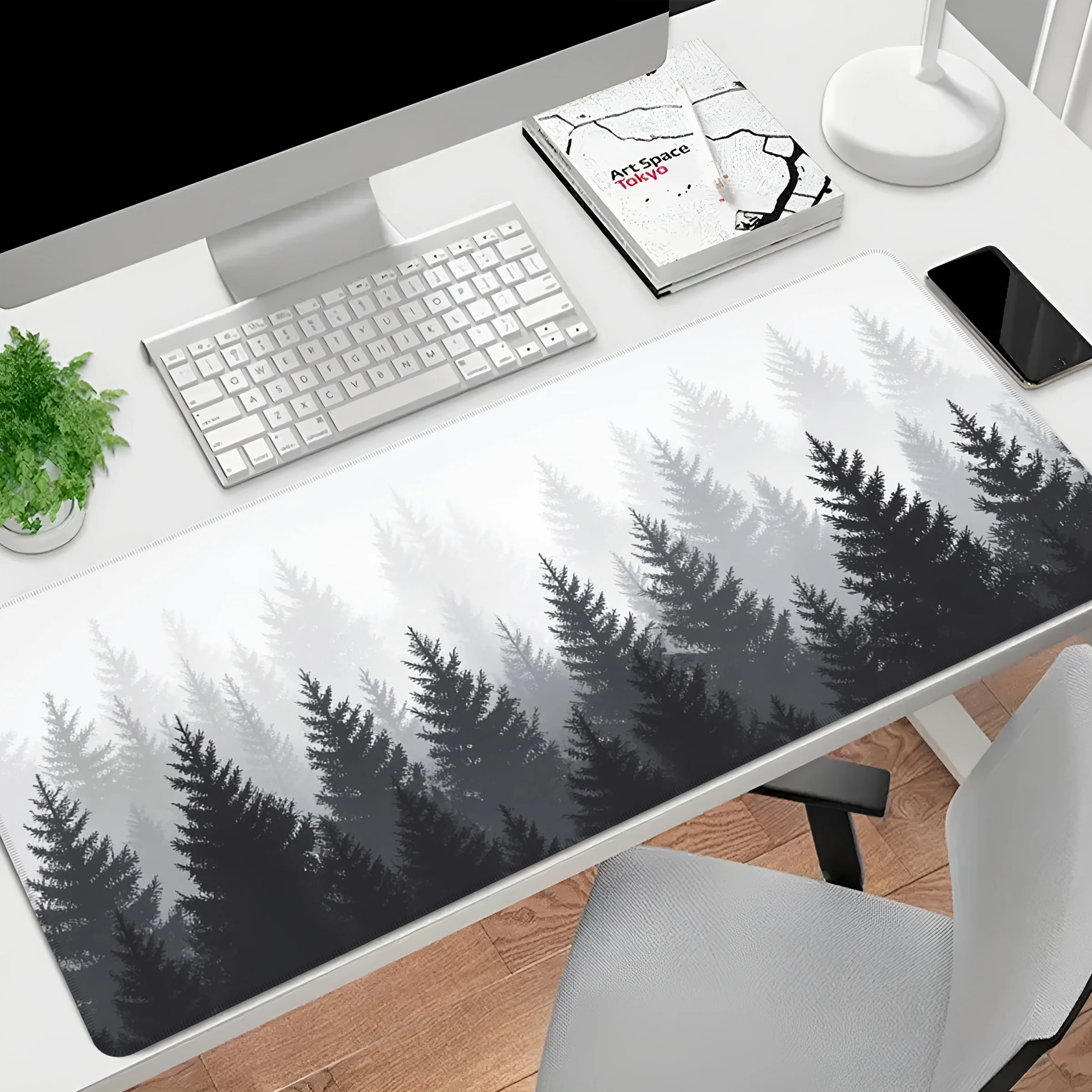 

Black and White Forest Pattern Large Gaming Mouse Pad, Keyboard and Laptop Office Non-slip Desk Mat, Large Decorative Mat
