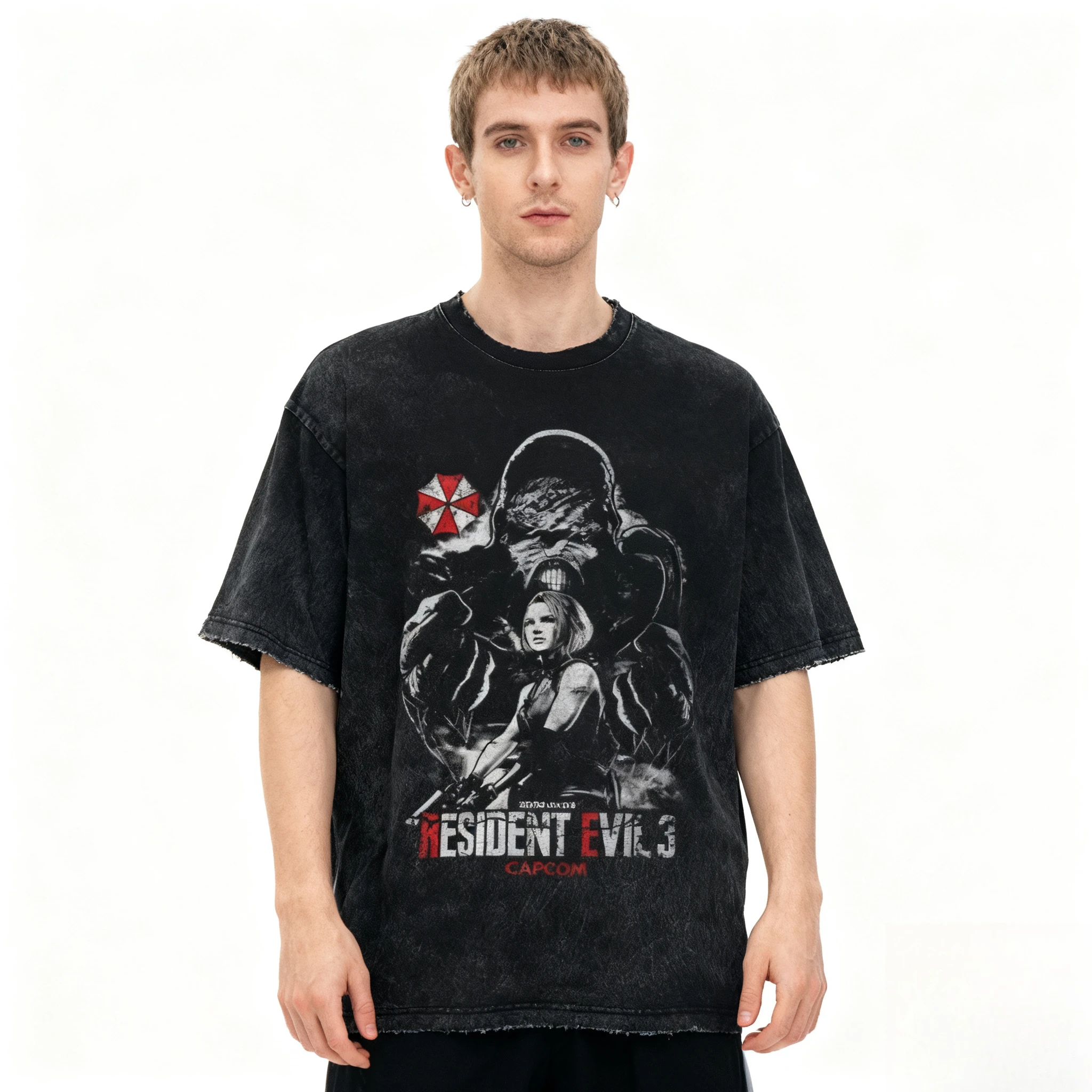 الكلاسيكية الرعب والإثارة لعبة غسلها خمر تي شيرت الشارع الملابس المقيم الشر القطن الهبي حمض عالية الجودة لينة تيز