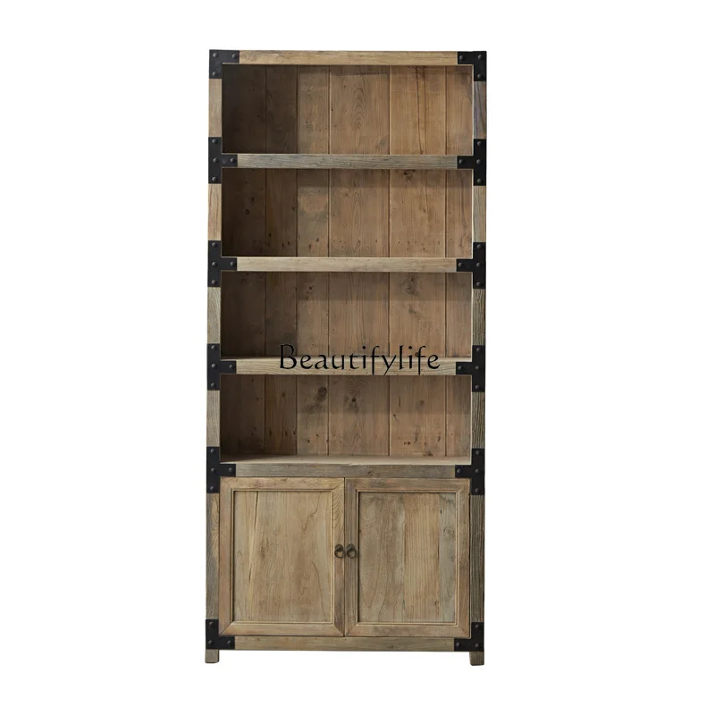 

Vintage Distressed Solid Wood Office Bookshelf Floor Storage Rack