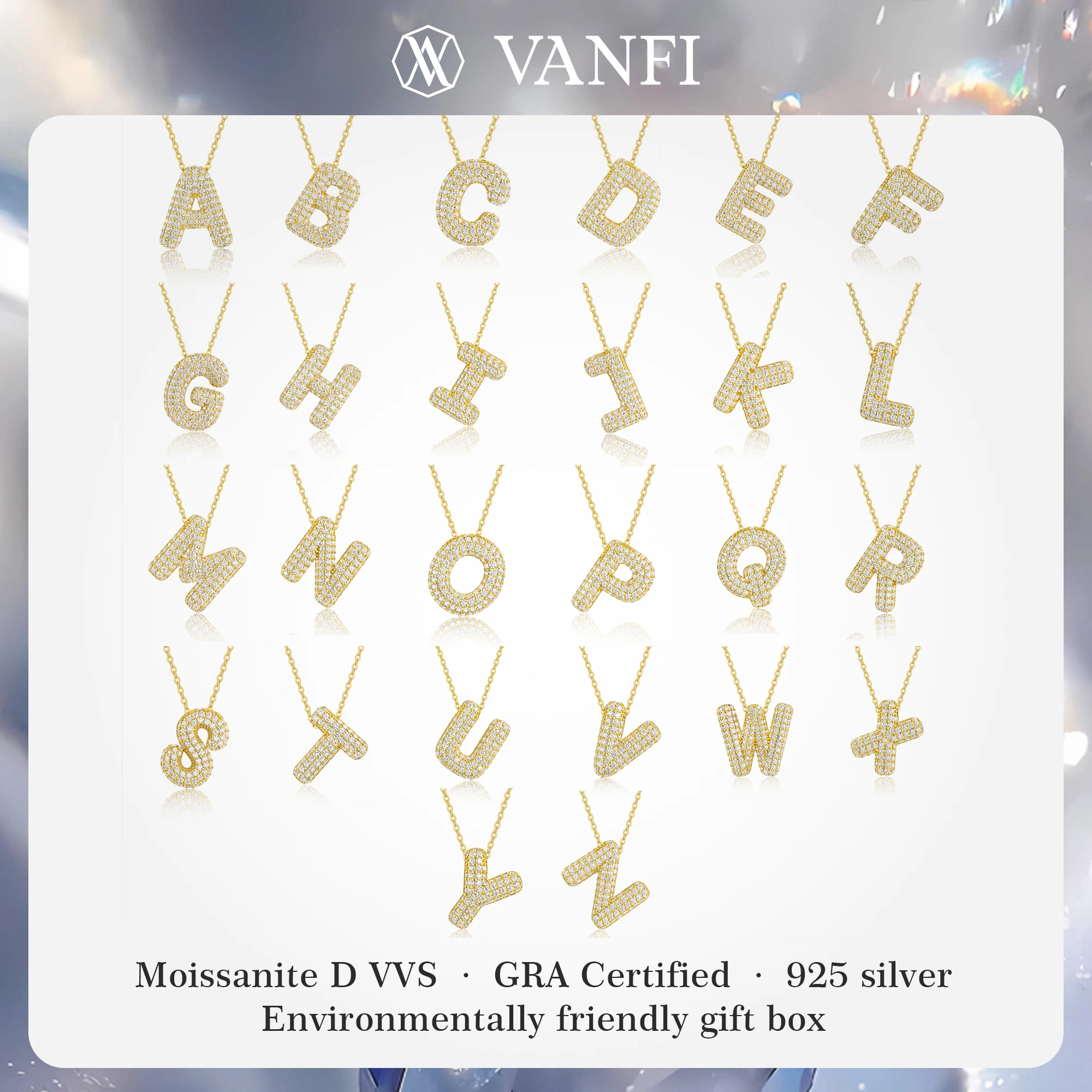 Kfvanfi Moissanite Luxury Letter Women's Necklace 925 Sterling Silver Plated 18K Gold Clavicle Chain Lab Diamond pendant Jewelry
