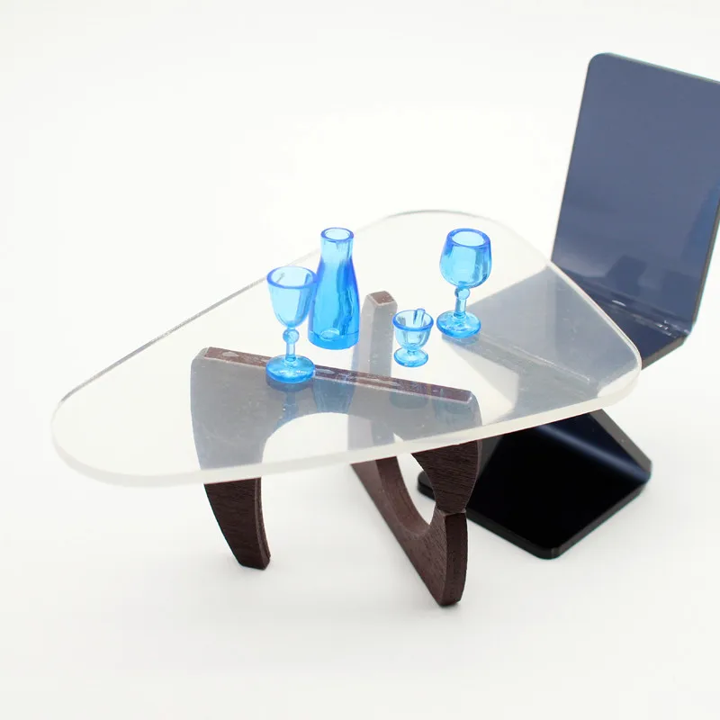 

1pc Dollhouse Mini Acrylic Imitation Wood Table Furniture Simple Coffee Table Dining Table Living Room Office Model Ornament