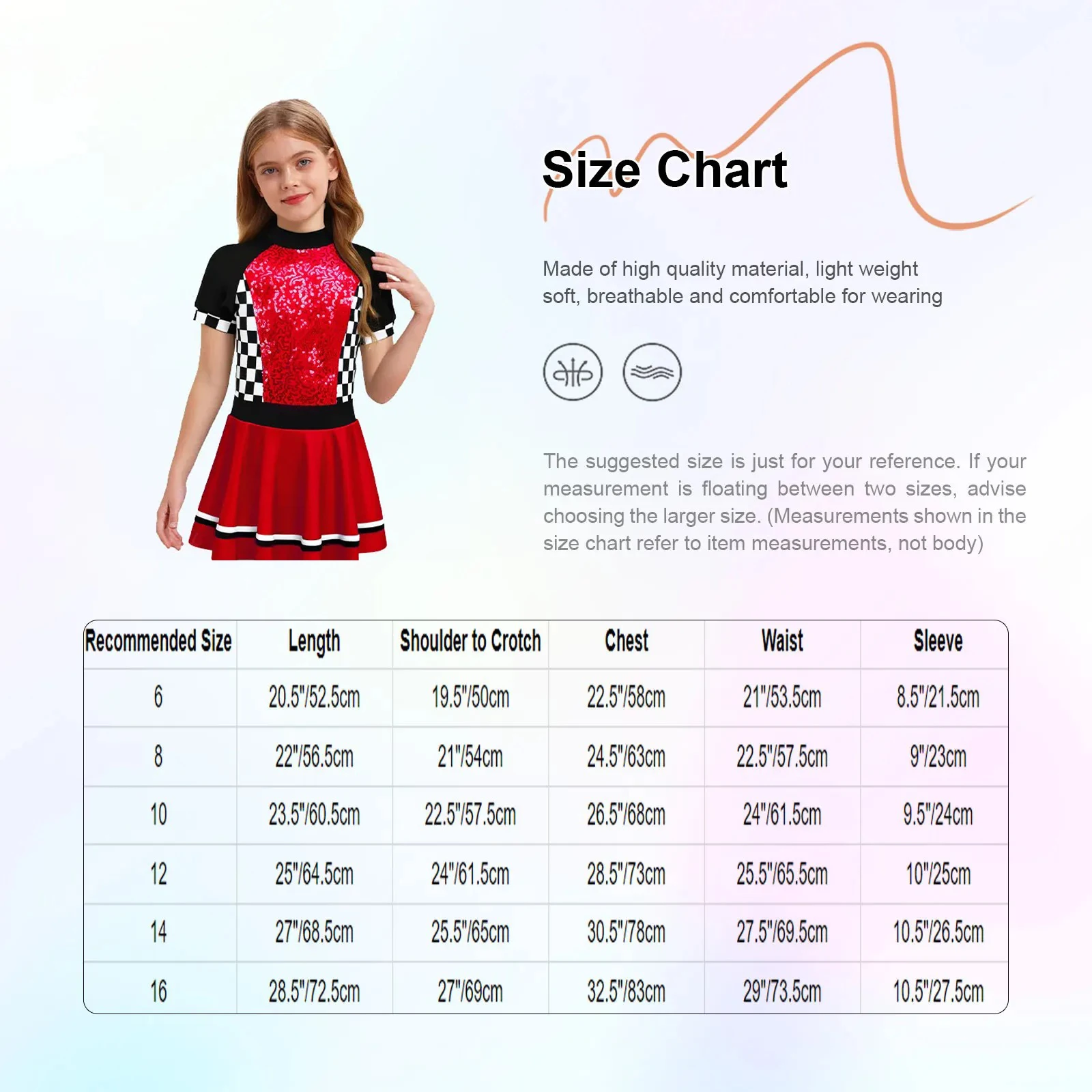 Girls Racing Driver Costume Short Sleeve Back Invisible Zipper Checkerboard Shiny Sequins Dress for Halloween Theme Party