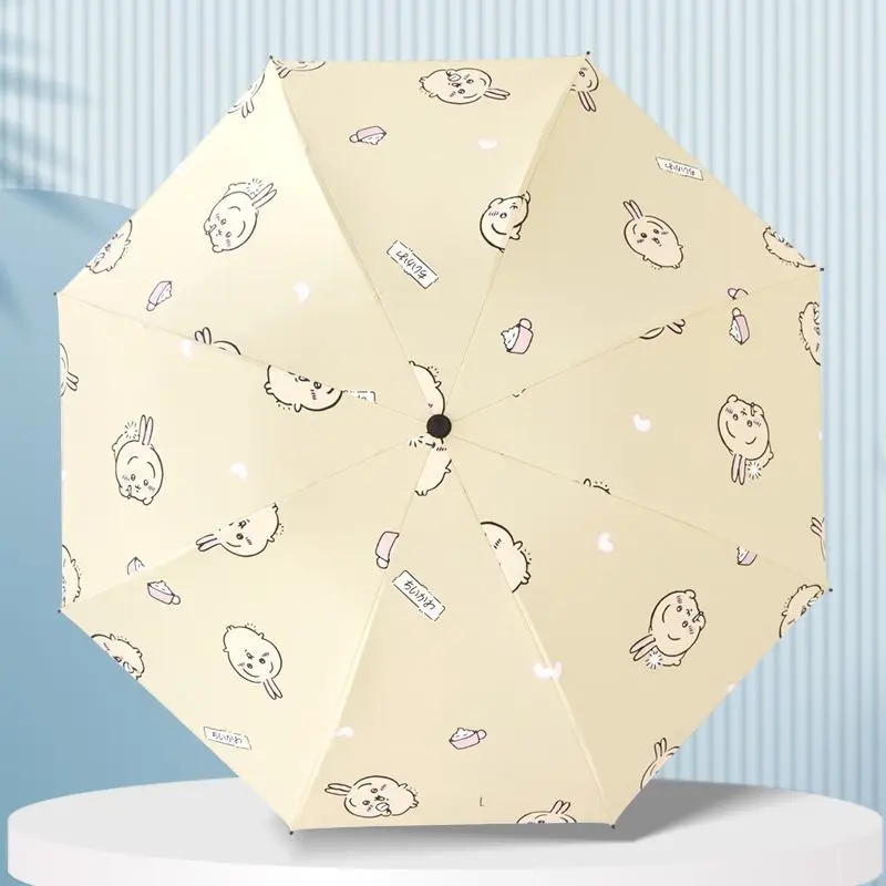 Cute Chiikawa Usagi Automatic Folding Umbrella Large Double Person Windproof Dual Use Rain Sun Black Coating UV Protection 2026