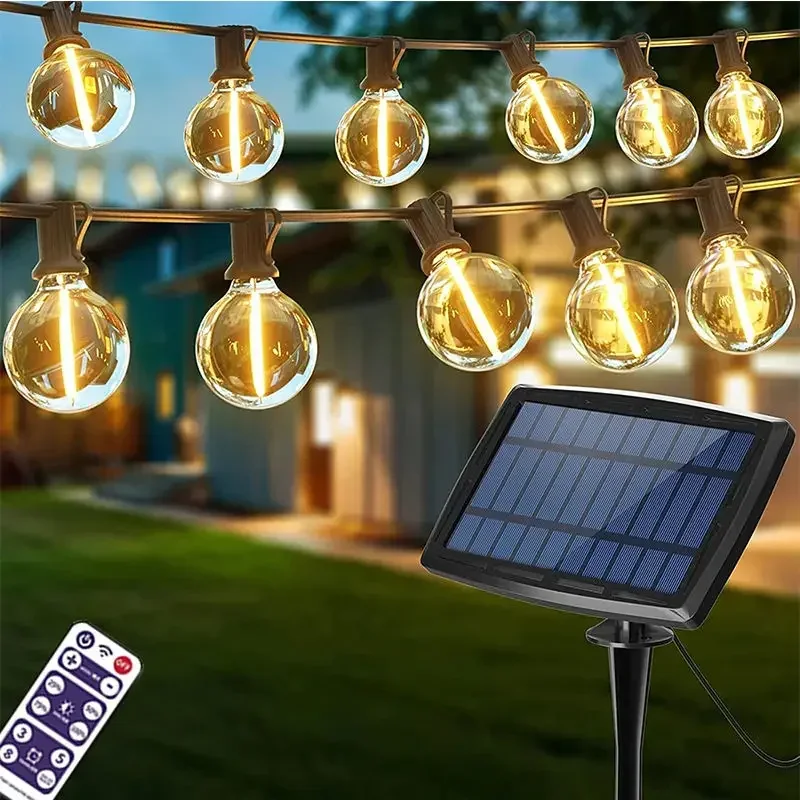 Outdoor G40 Solar String Light 50 Bulbs Wedding Christmas Decoration  2024 Garden Lights Street Garland Camping Fairy Lights