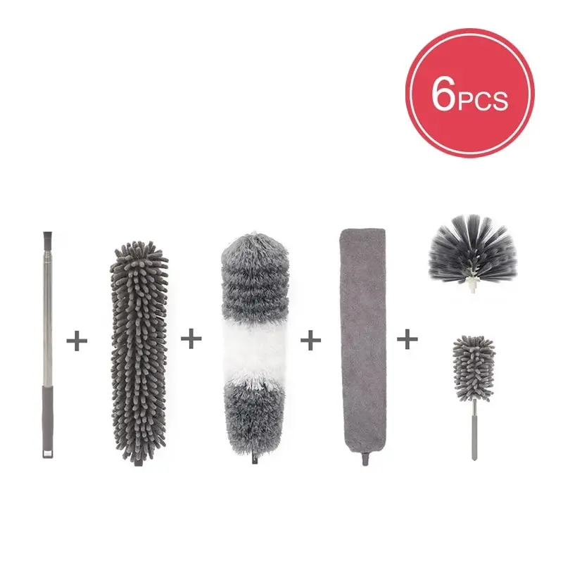 6 Brush Heads 2.8 Meter One Pole Multi Head Dust Collector Extended Ultra-Fine Fiber Ceiling Sweeping Brush Chicken Feather Dust