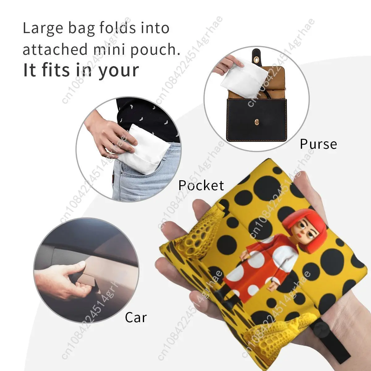 Tas Belanja Polka Yayoi Kusama Kustom, Tas Bahu Wanita Kawaii Motif Labu, Tas Belanja Kapasitas Besar