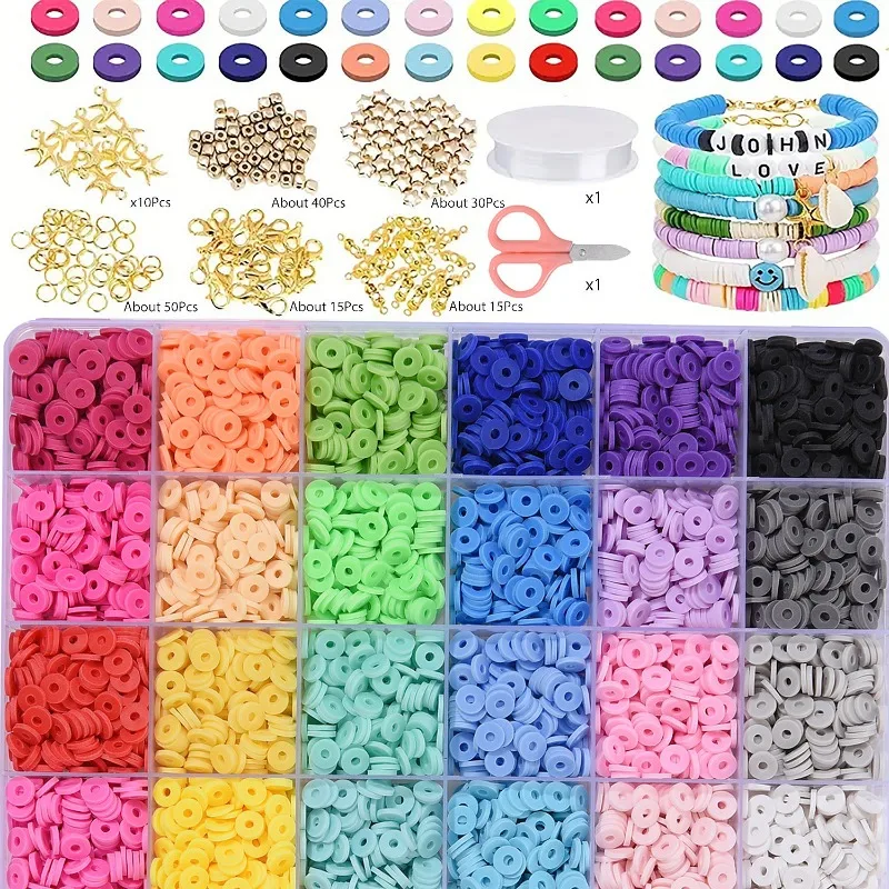 Handmade DIY Jewelry Polymer Clay Beads Kit Bracelet Making Set with Letter Beads, Cartoon Clay Charms & Seed Beads