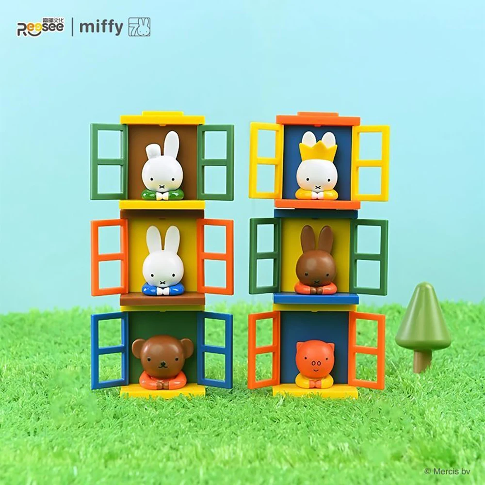 Caja ciega Kawaii Miffy, pegatina magnética para refrigerador, ventana apilable, figura desmontable para decoración del hogar, regalo coleccionable para niña