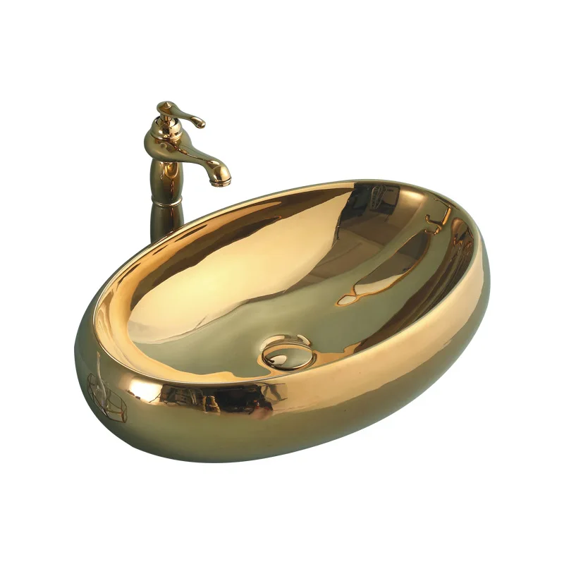 Electroplated ceramic wash basin European wash basin oval wash basin light luxury
