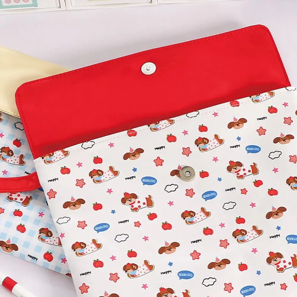 Puppy Pattern File Bag Handheld Double Layers Document Organizer Snap Button Large Capacity Storage Bag School Office
