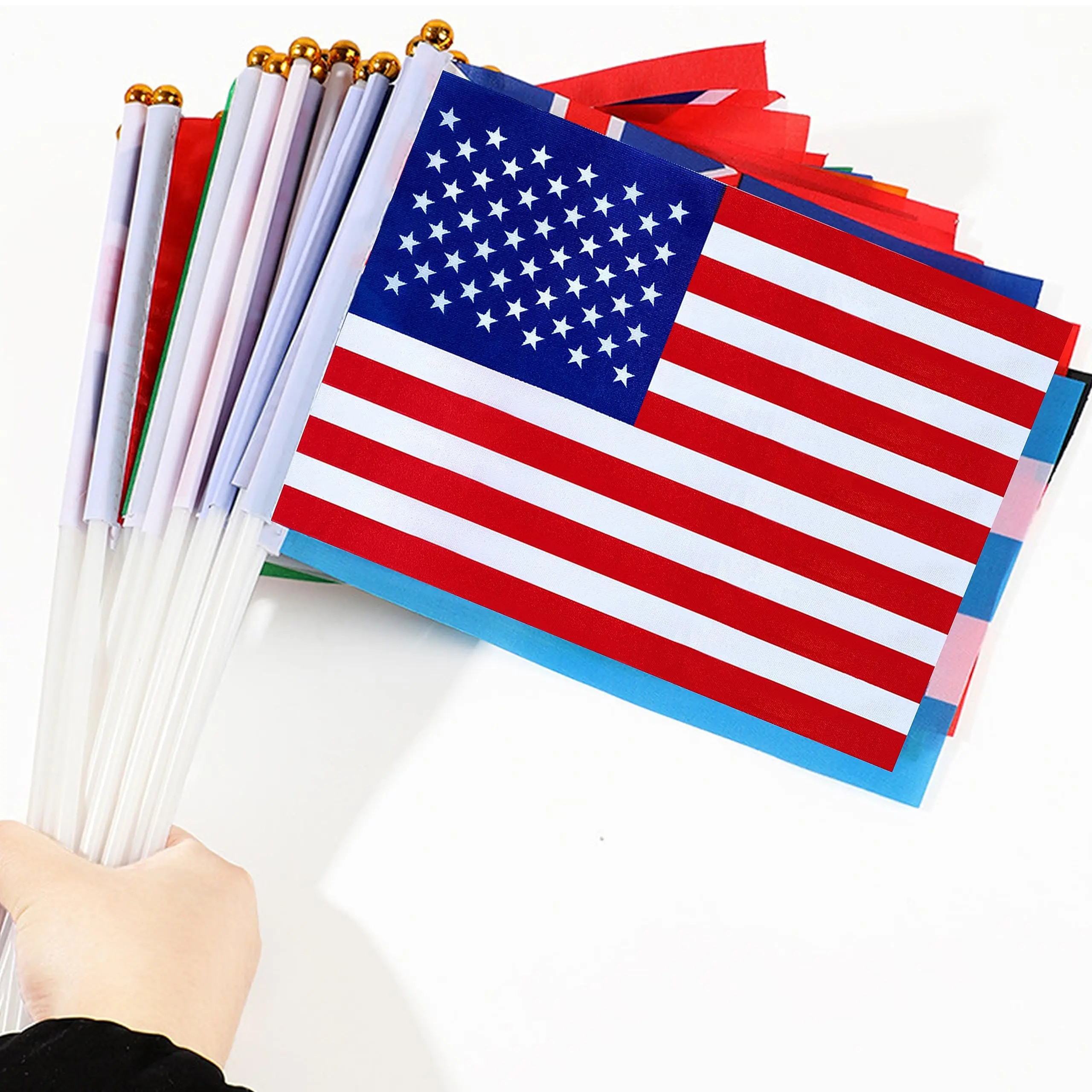 14X21cm 48 Countries Hanging Flags with Plastic Pole Double Sided Polyester Printing National Parade Flags for Football Game