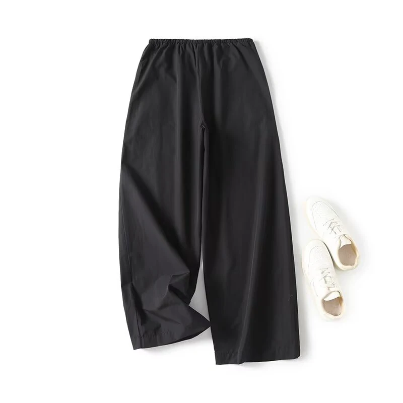 YENKYE New Women Vintage Drawstring High Waist Wide Leg Pants Casual Loose Trousers Female Black pantalones de mujer