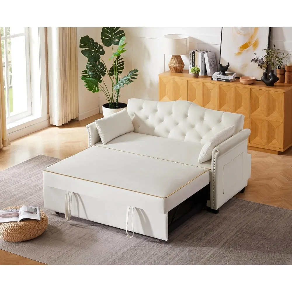 Sofá cama extraíble de terciopelo, sofá de dos plazas convertible 3 en 1 con tiras doradas y respaldo ajustable, perfecto para la sala de estar