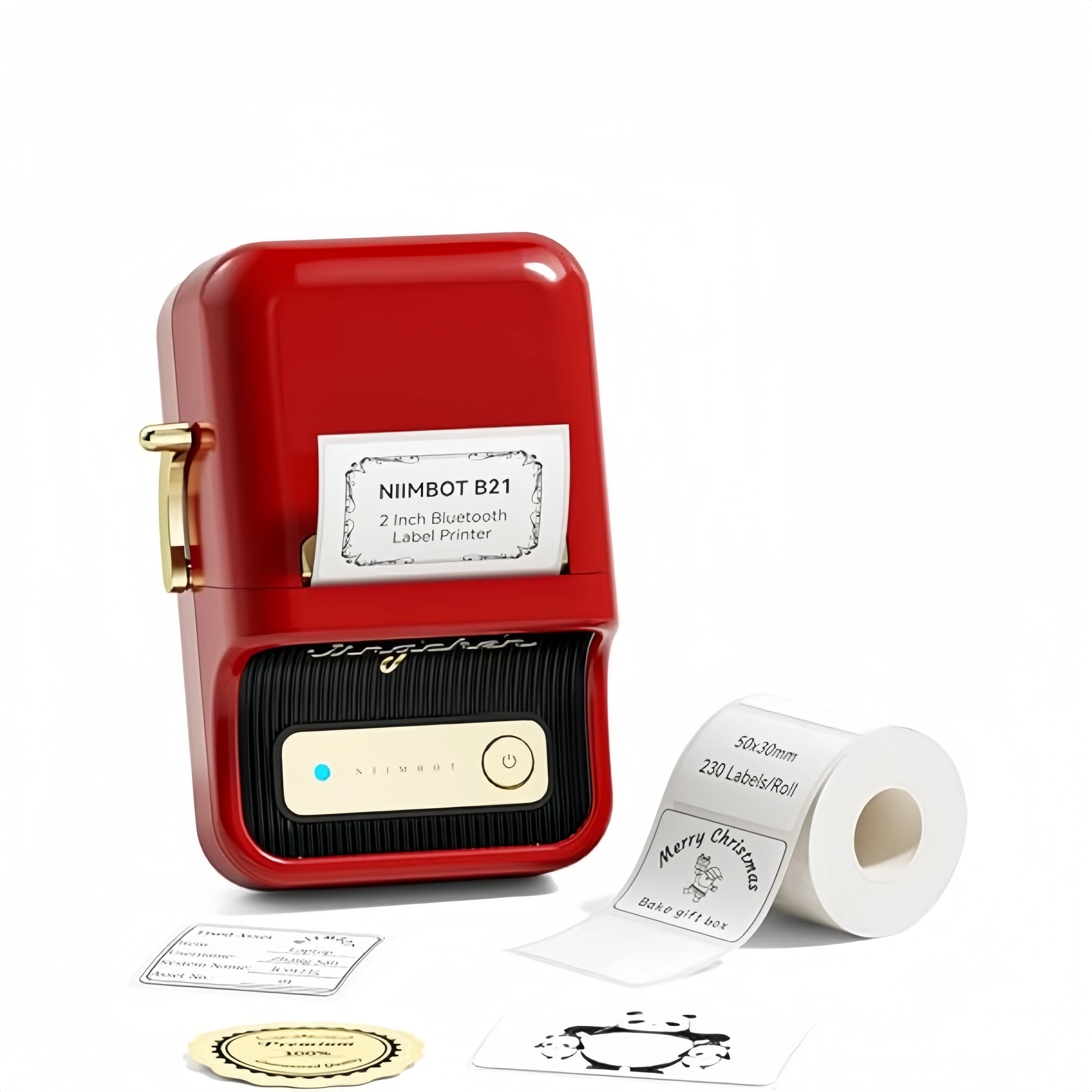 Niimbot B21 طابعة ملصقات بلوتوث محمولة باللون الأحمر صانع ملصقات الجيب الصغير آلة لاصقة حرارية للاستخدام المنزلي والمكتب