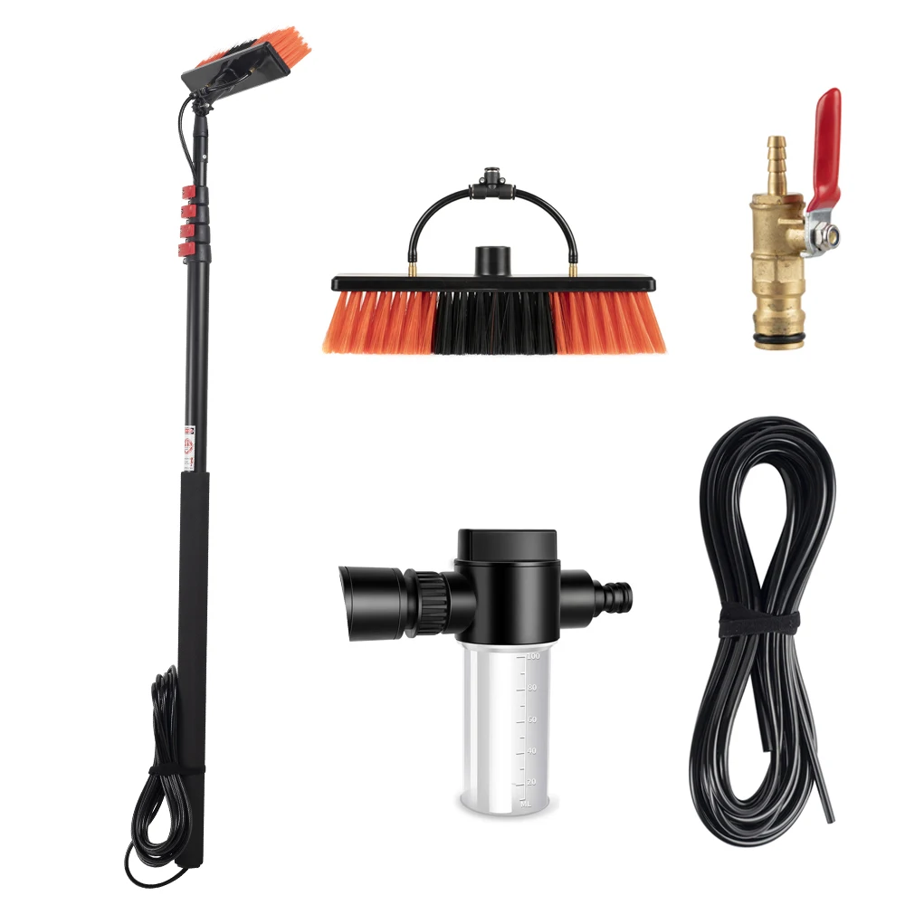 Solar panel cleaning brush, eco-friendly hand-held telescopic washing brush with 15-foot aluminum handle