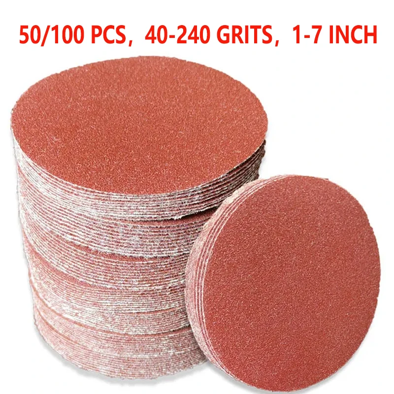 50/100 PCS Sanding Discs 1/2/3/4/5/6/7 Inch Hook and Loop 40-240 Grits Sandpaper for Random Orbital Sander Woodwork Polishing