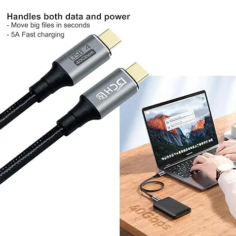 DTECH Nylon intrecciato 100W USB C a tipo C 5A Cavo dati USB 4.0 a ricarica rapida 1M